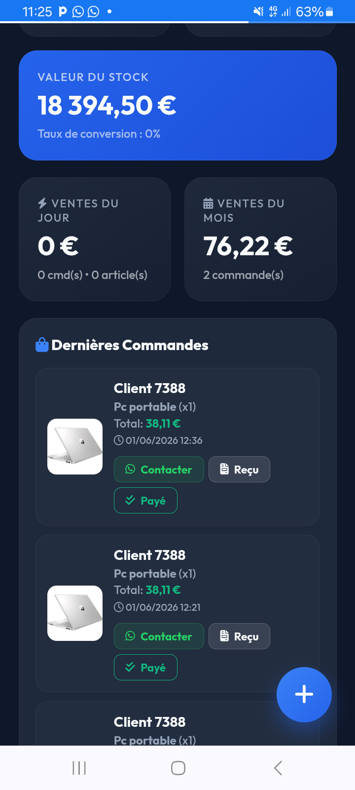 Dashboard vendeur Mabio