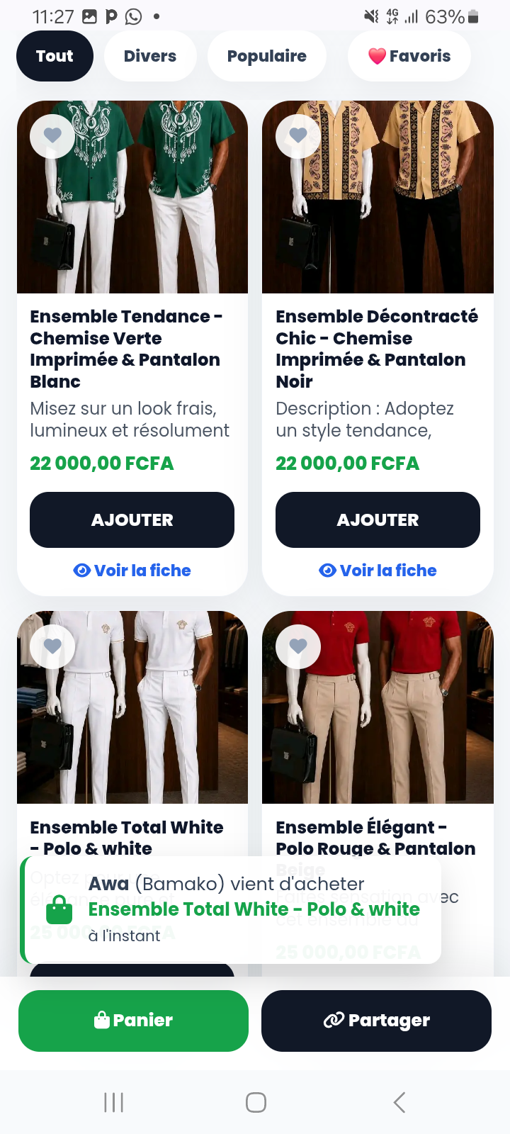 Page produits King Store Mabio